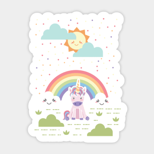 Kawaii Rainbow + Sun + Unicorns Sticker